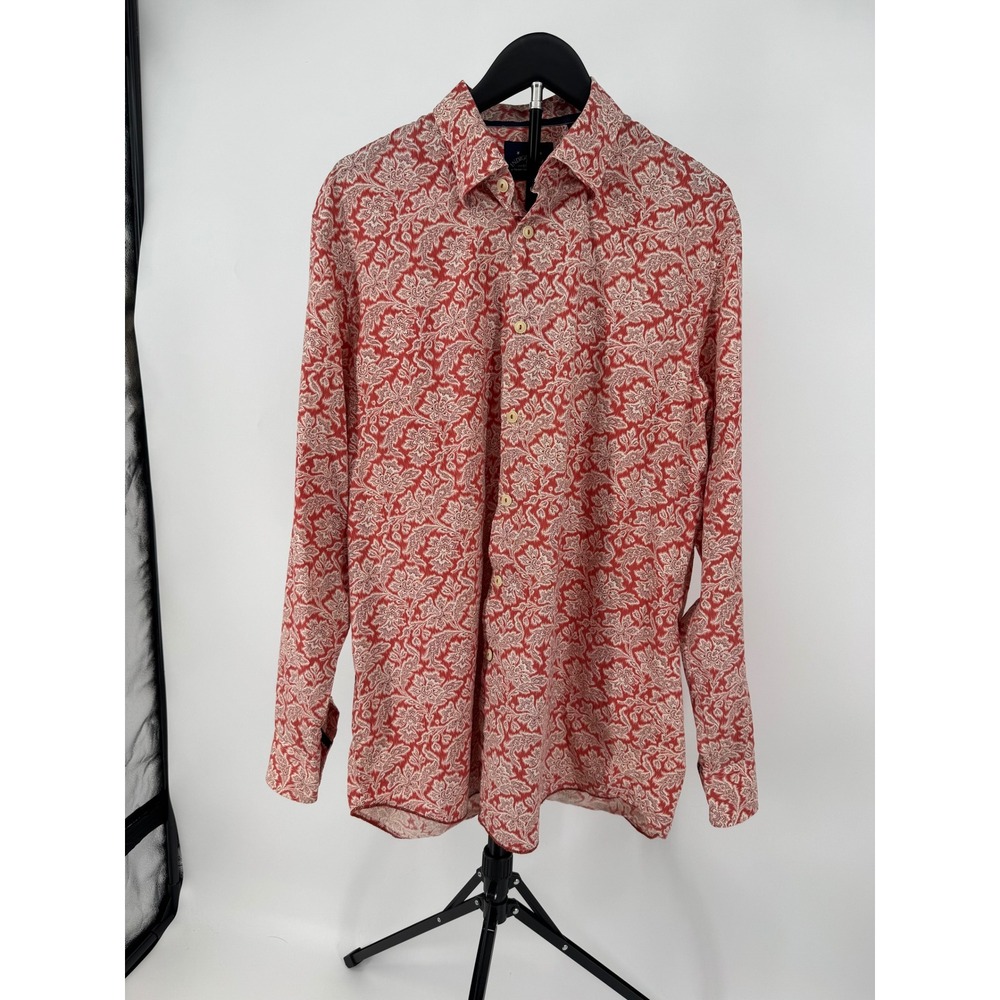 Indigo Palms Tommy Bahama Mens L Red Floral Paisley Silk Blend Button Up Shirt